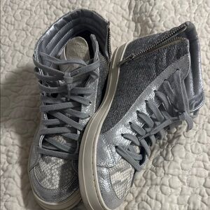 P448 Silver High-Top Sneakers with Metallic Finish